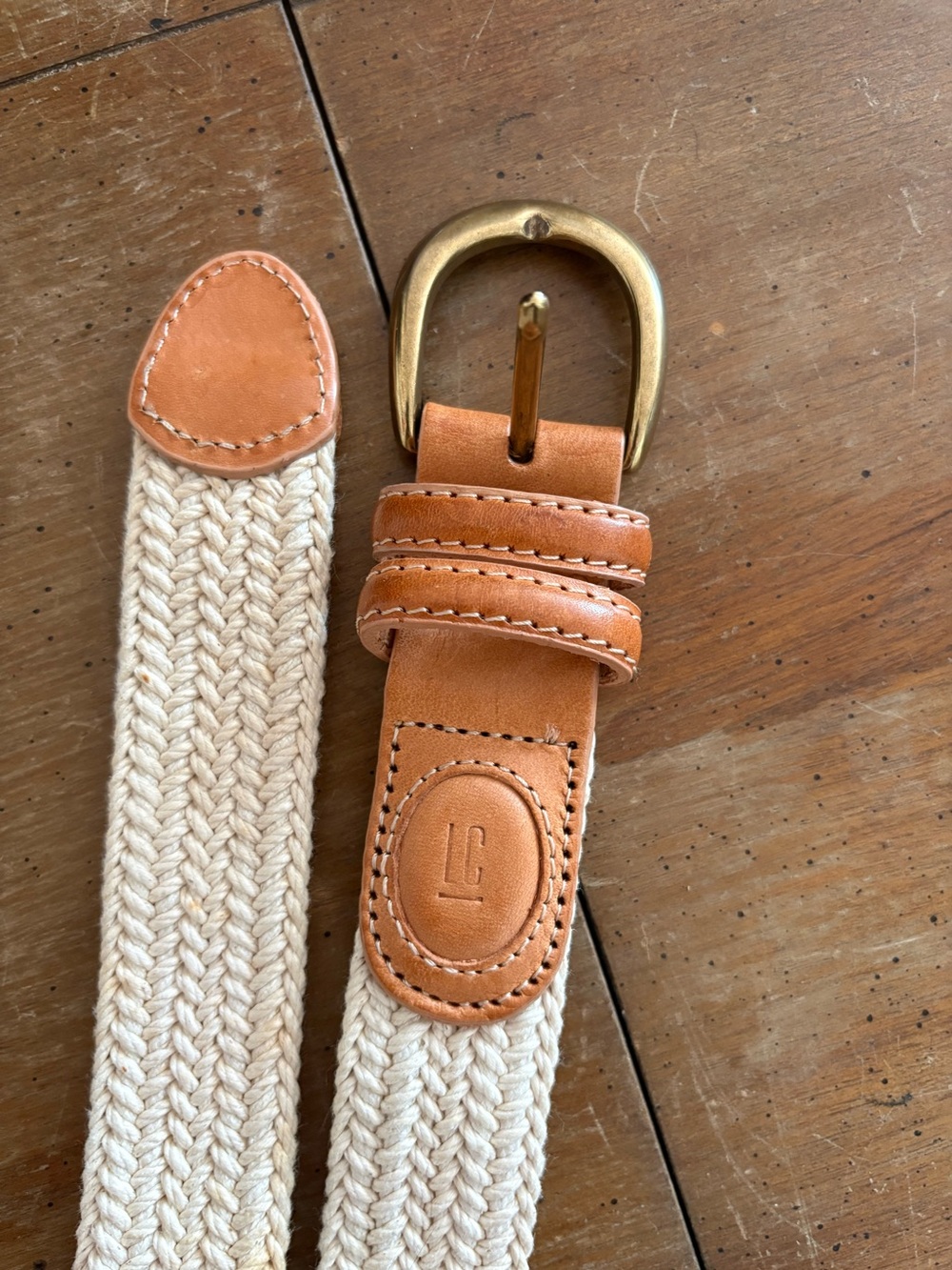 Women’s Liz Claiborne Woven Canvas Belt with Tan Leather Trim